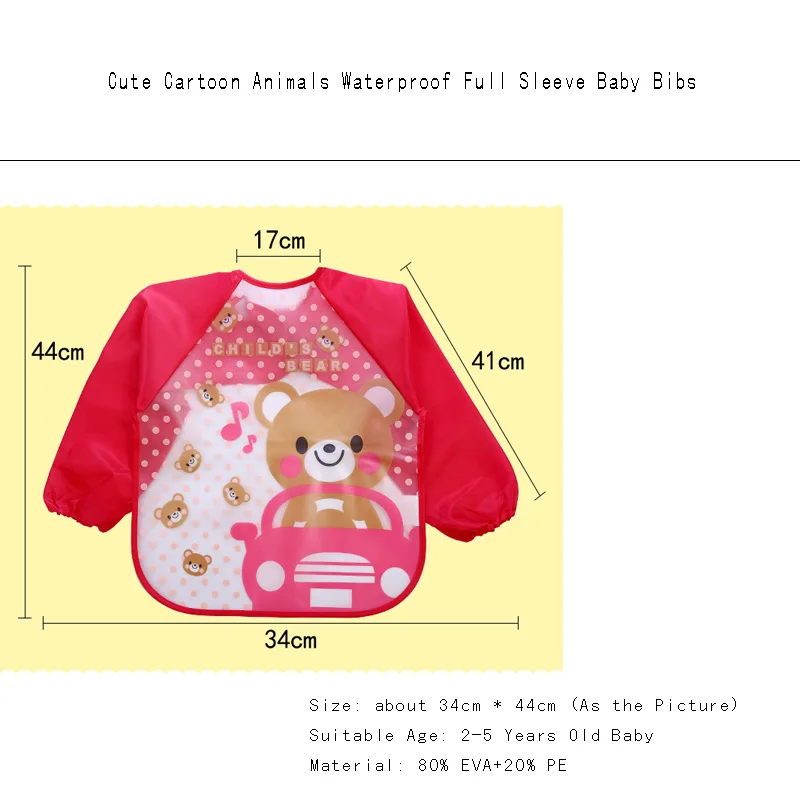 Cute Baby Bibs Waterproof Full Sleeve Cartoon Animals Kid Apron Smock Bib Burp Eat Toddler Feeding Bibs Baberos Bavoir Clothing