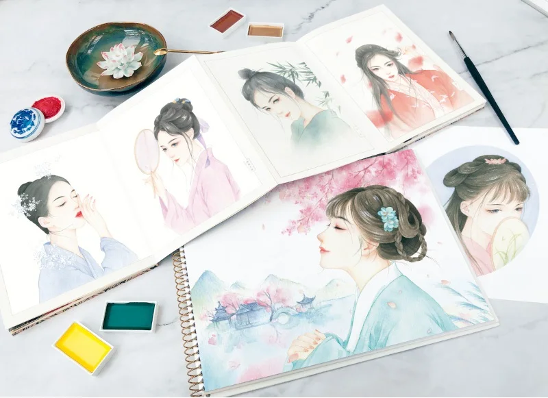 Chinese Ancient Beauty Watercolor Coloring Book Beautiful Women Drawing Techniques Book Painting Tutorial Book