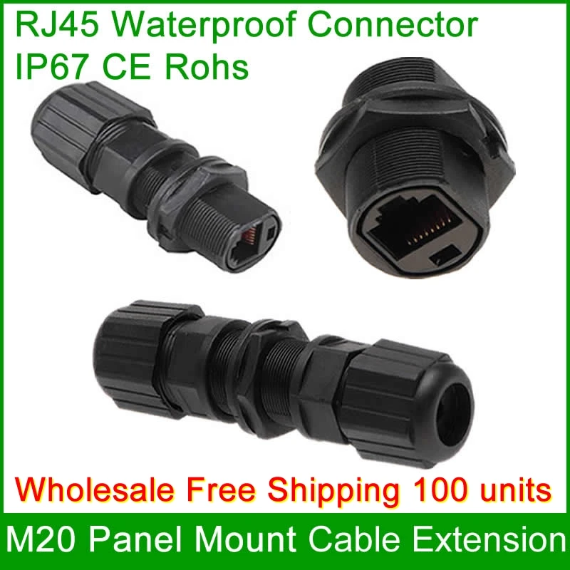 Free Shipping Wholesale 100 units RJ45 Ethernet waterproof socket Connector Panel Mount Outdoor Straight-through joint plug 8P8C