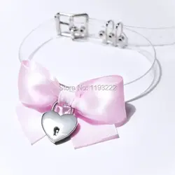 Kawaii Lolita Handmade Harajuku Punk BOW Collar Clear Vinyl Transparent Safe Heart Lock Choker Key Charm Necklace