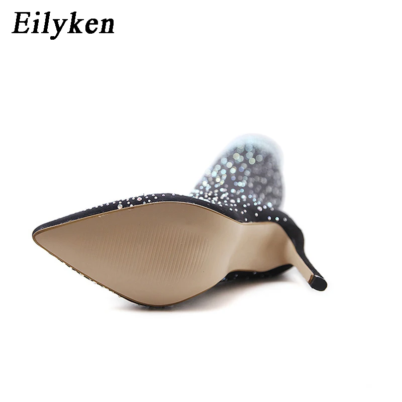 Eilyken Design Fashion Pointed Toe Bling Over Knee Boots Crystal Long Women Thigh High Heel Sexy Club Sock Botas Mujer