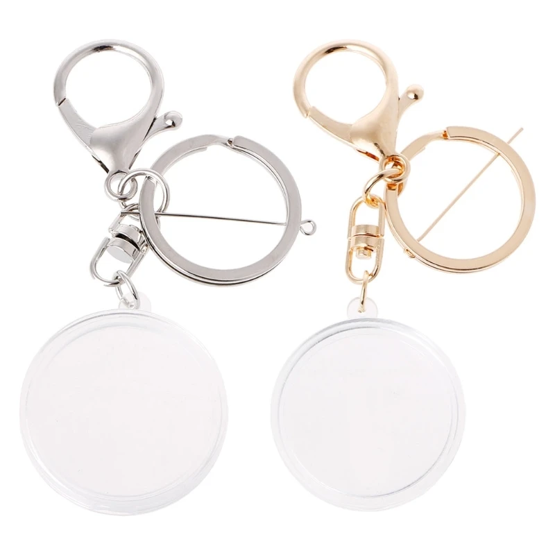 Clear Acrylic Coin Holder Capsule with Pad Ring Keyring, Alloy Keychain, 30mm, 27mm