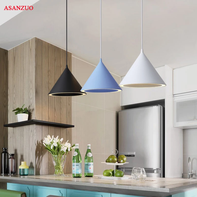 Nordic Macarons LED pendant lights Creative Conical Hanging Lamp living room Restaurant bar Dining table kitchen Island lighting