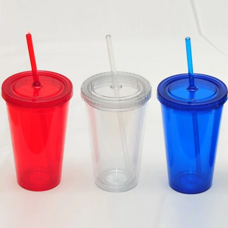 Double Wall Plastic Tumblers With Lids Straws 16oz Drinking Cups Mugs Double Wall Insulated Tumblers with Straw Lid image 3