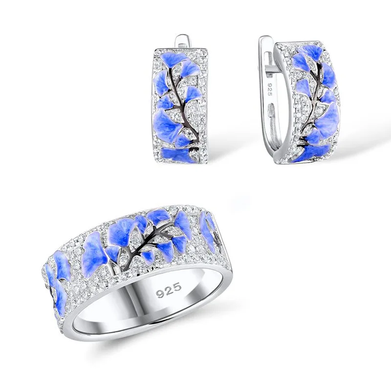 High Quality blue white Flower Epoxy earrings For Woman Blue White Cubic Zirconial earrings Fashion Jewelry gift wedding party