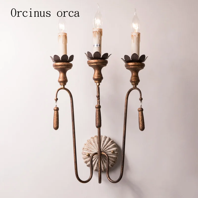 American retro style old wall lamp villa living room corridor bedroom bedside lamp French luxury creative Candle Wall lamp