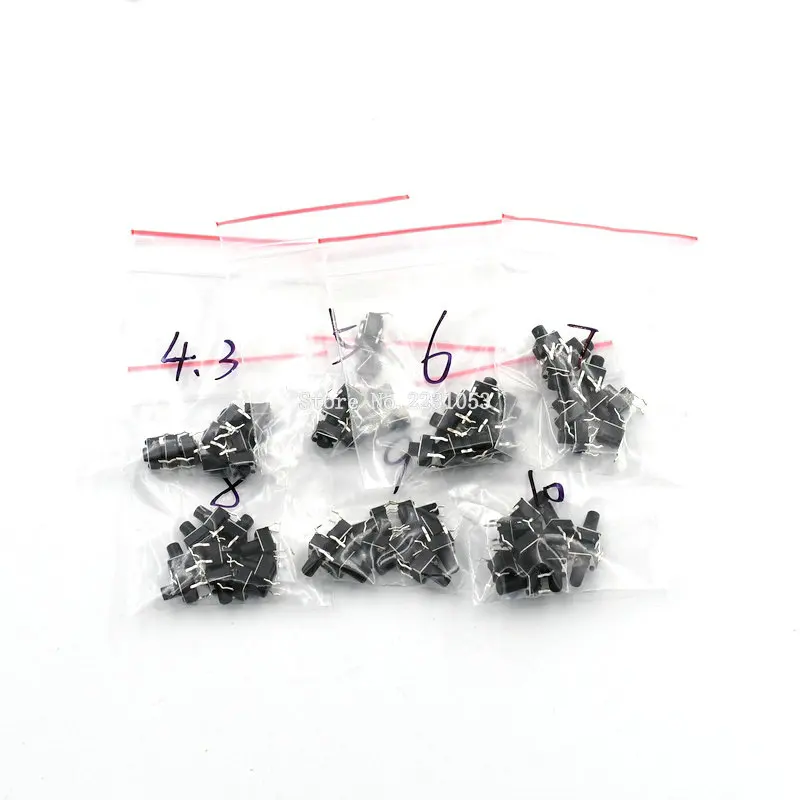 

7 Values 70pcs 6X6x4.3/5/6/7/8/9/10mm Tact Switch Tactile Push Button Switch Kit Sets DIP 4P Micro Switch New