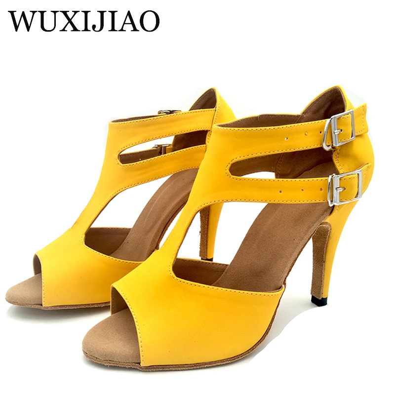 WUXIJIAO Yellow Flannel Soft Bottom Latin Dance Shoes Tango Samba Salsa Dance Shoes Lady Heels 6cm-10cm