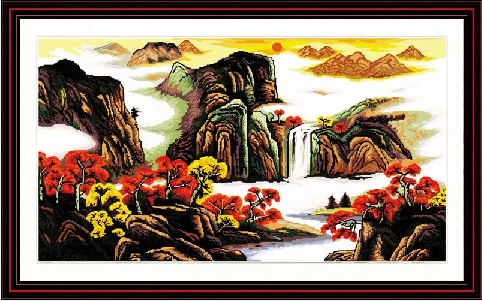 

Treasure bowl cross stitch kit Chinese mountain river count print 14ct 11ct hand embroidery DIY handmade needlework supplies bag