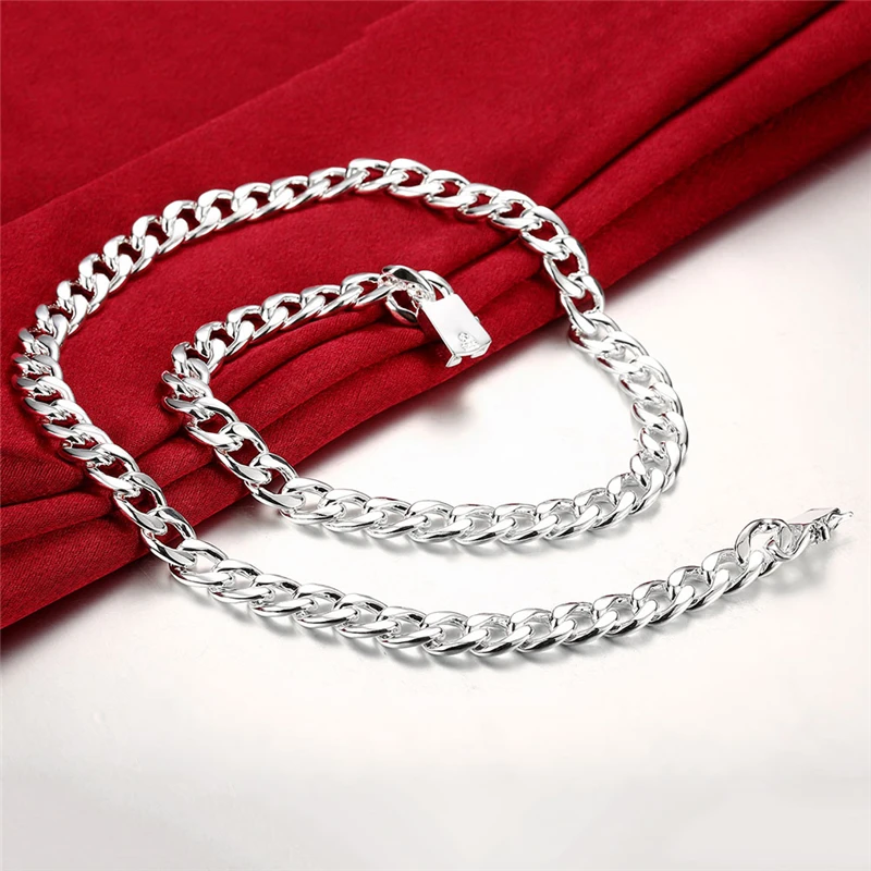 DOTEFFIL 925 Sterling Silver 10mm 20/22/24 inch Sideways chain Necklace For Men Fashion Party Domineering Jewelry