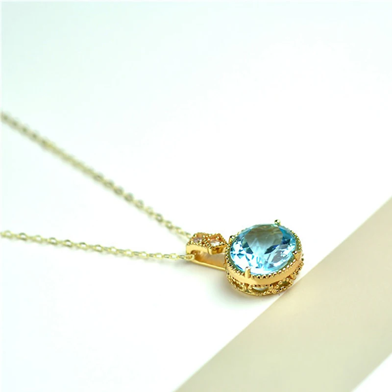 Luxury Natural Sky Blue Topaz Pendant Gold Color 925 Sterling Silver Necklace for Women Laides S925 Jewelry with Gift Box YNC079