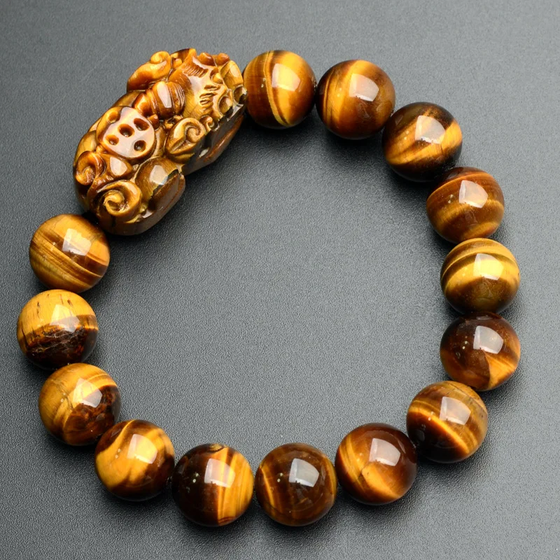 Natural Yellow Tiger Eye Stone Bracelets 12mm Beads Pi Xiu for Men Women Bracelet Wristband  Jewelry Accessories