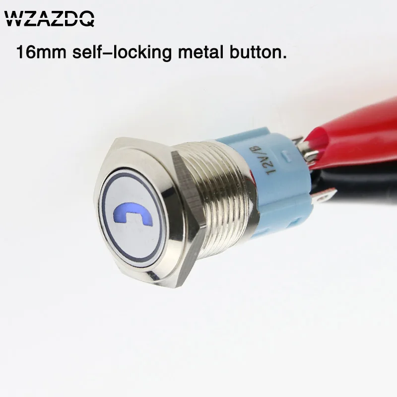 16-mm metal button switch waterproof self-lock button switch voltage 6v12v24v220v telephone graph can be customized.