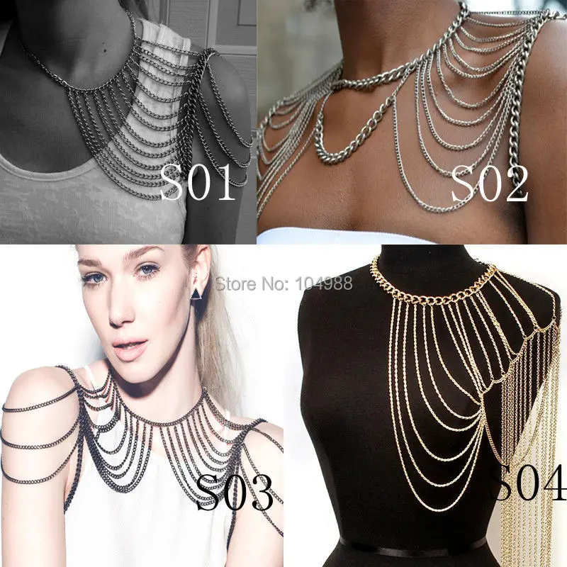 NEW ARRIVALS WOMEN FASHION BODY CHAINS SHOULDER JEWELRY DIFFERENT STYLES SHOULDER CHAINS JEWELRY 3 COLORS