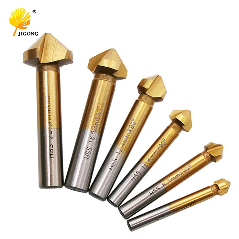 

6pcs 6.3MM 8.3MM 10.4MM 12.4MM 16.5MM 20.5MM 90 Degree 3flute Titanium coated Chamfer Chamfering End Mill Cutter Bits HSS Drill