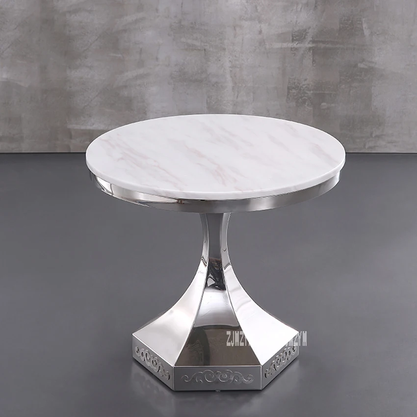 60cm Classic Modern Marble Top Tea Table Reception T Shape Round Coffee Table Center Dining Table Stainless steel Rack