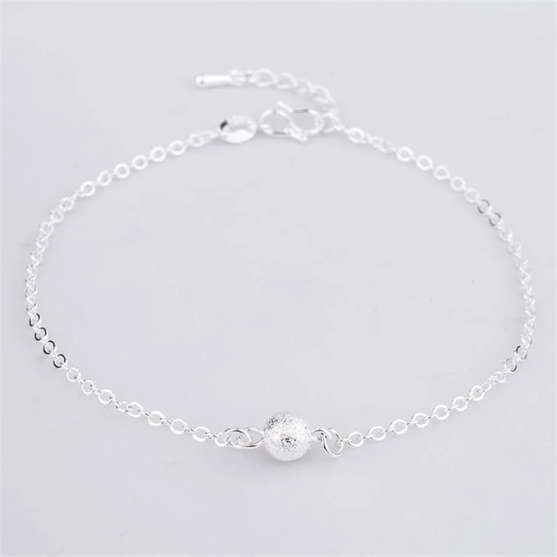KOFSAC New Fashion Frosted Beads 925 Sterling Silver Anklets For Women Ankle Chain Bracelet Foot Jewelry Girl Party Best Gifts