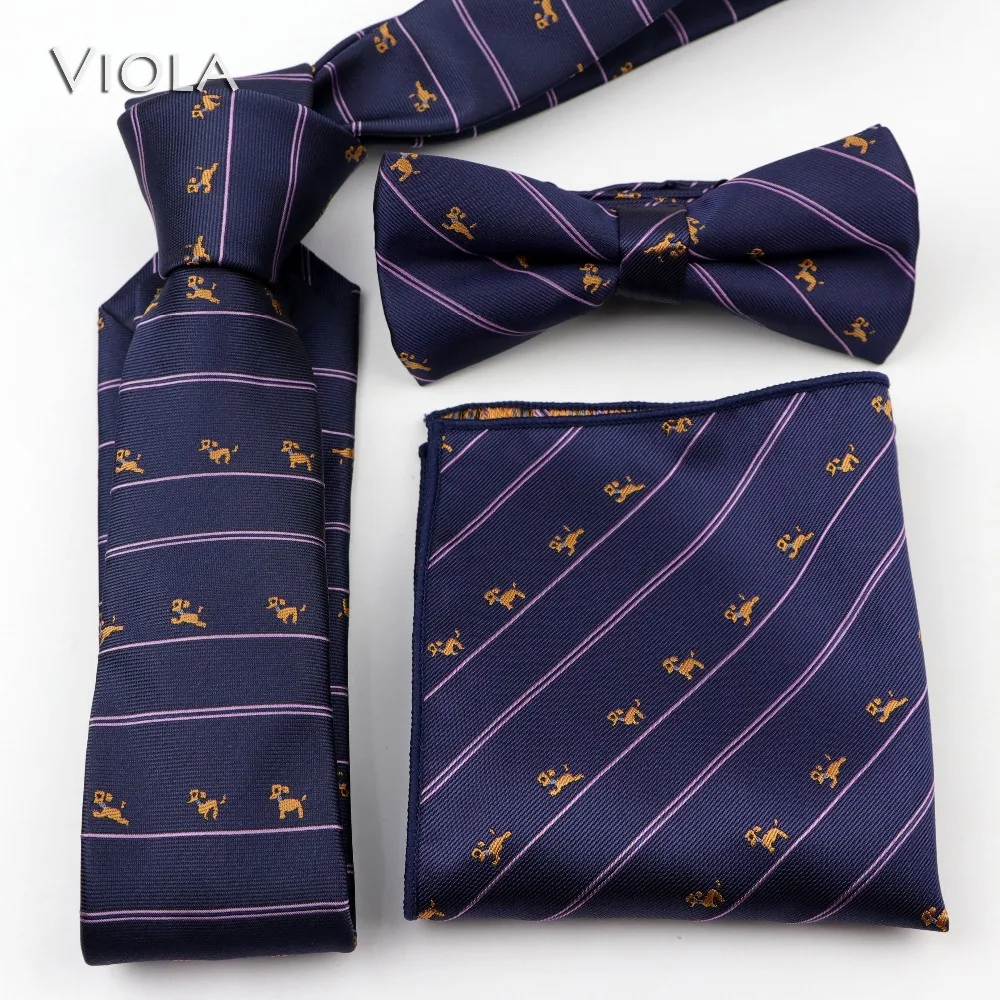 

Lovely Corgi Teddy Doggy Jacquard Neck Tie Set 6cm Men Tie Butterfly Business Bowtie Hankie Pocket Square Accessory Gift