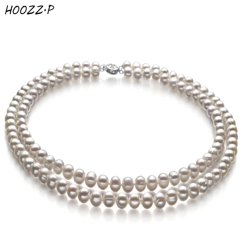 

HOOZZ.P Real Pearl Choker Necklace White Black Natural Freshwater Cultured Pearl Double Necklace for Women Gift Pearl 6-7mm A