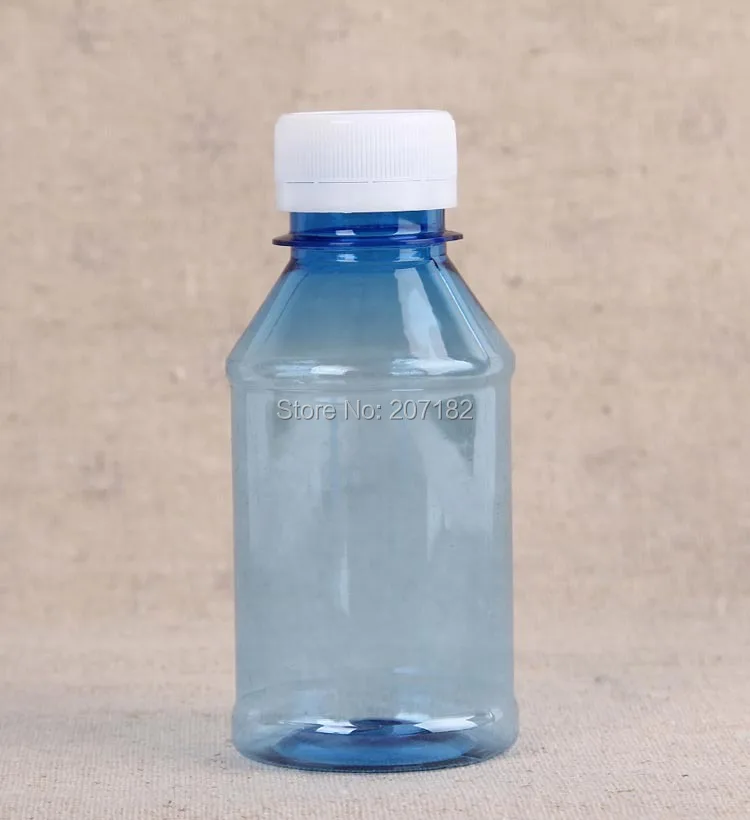 (300PCS/Pack) 100ml PET Transparent Blue Color Safety Cap Liquid Bottle Plastic Bottle Beverage Bottle---Strong Sealing