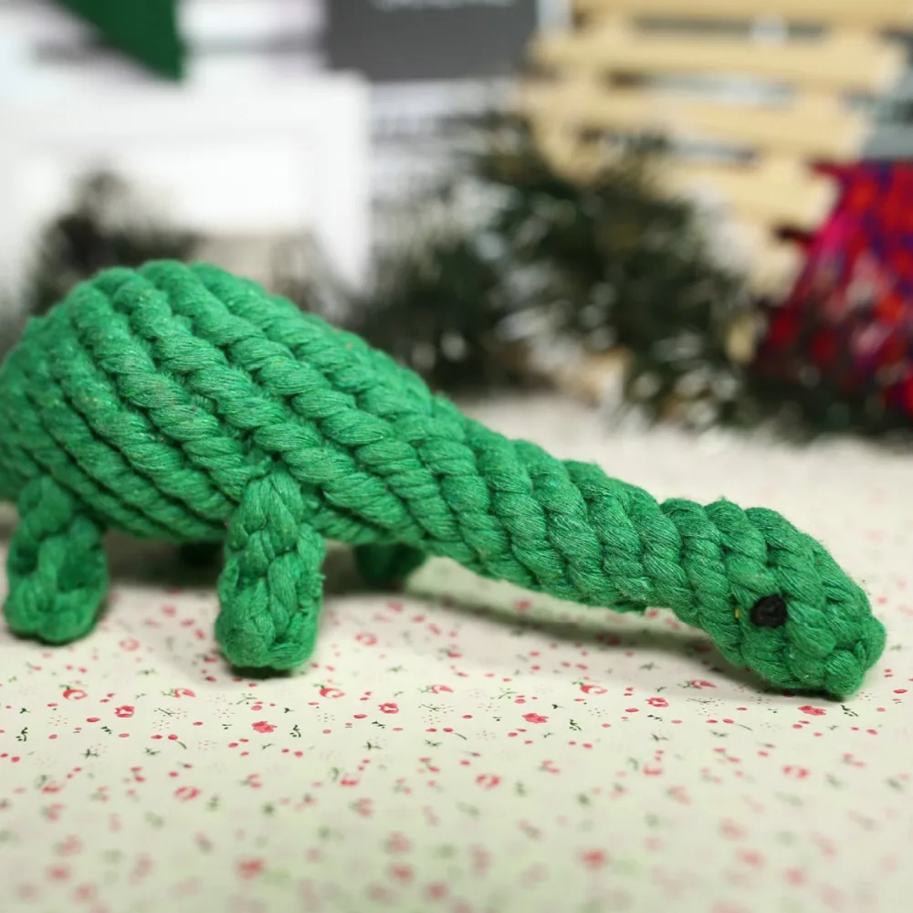 wholesale high quality green dinosaur dog pet toy cotton rope toy dog rope toy DRT-014