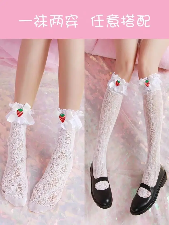 Strawberry diary in the spring and summer lolita girls lace socks, lovely bowknot heap heap socks