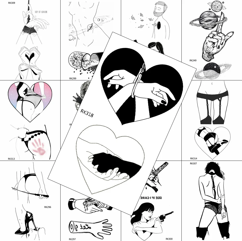 Sexy Heart Bundle Temporary Tattoos Minimalist Sticker Waterproof Sheets Tattoo Realistic Fake Body Art Chest Tatoos For Adults