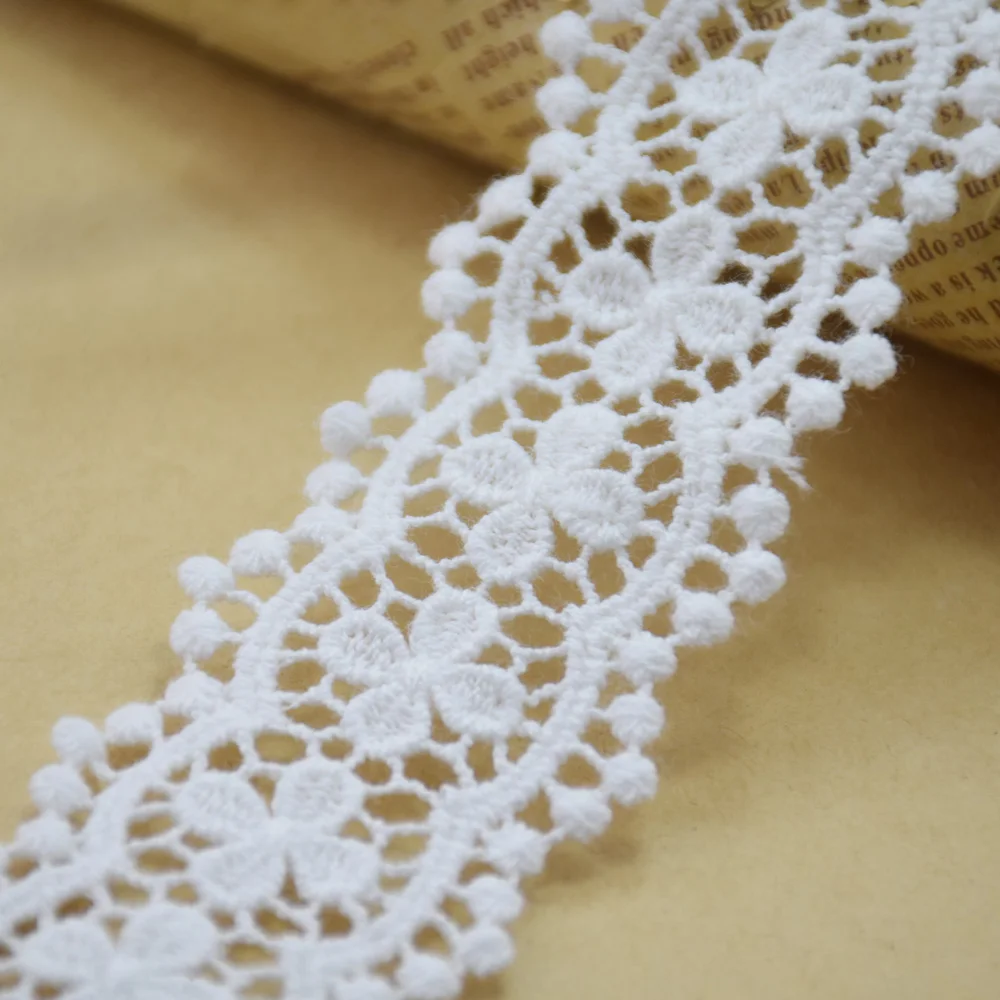 3.8cm White Cotton Embroided Lace Ribbon Guipure Trim Fabric DIY Sewing Accessories Supplies African French Lace Applique #3548