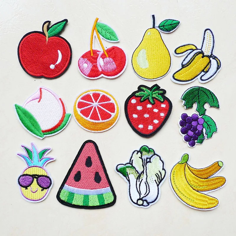 

1Pcs Cherry Banana Pineapple pear Foods Fruits Embroidery Iron On Patches For Sticker Clothes Applique Sewing Badges Accessories