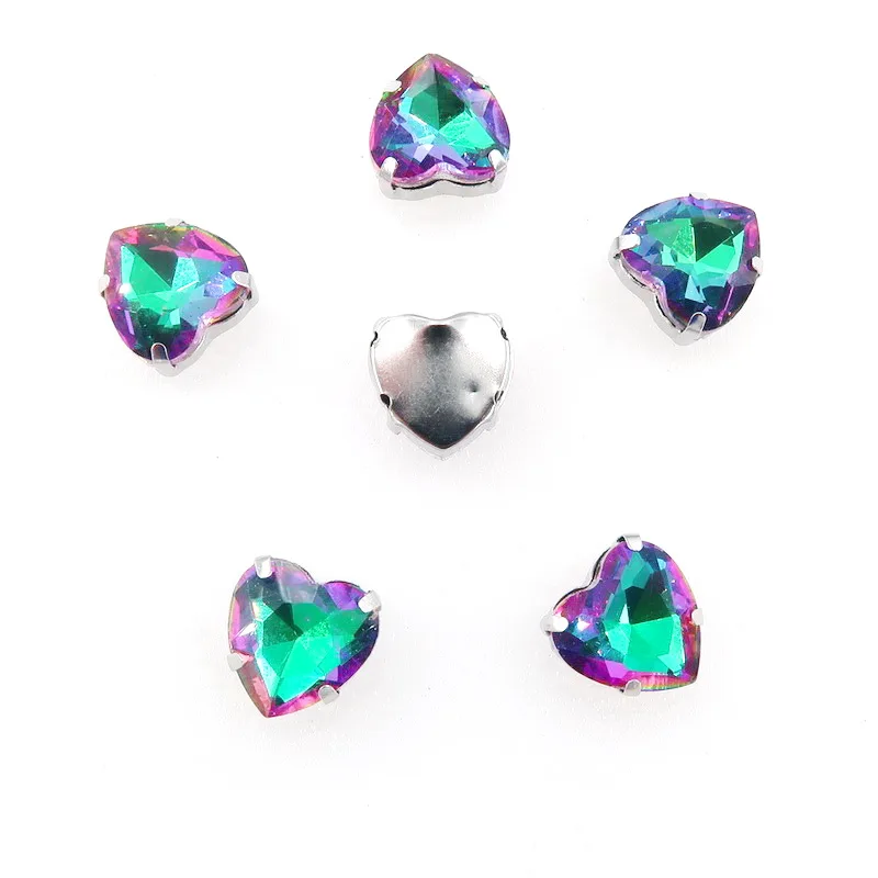 Herzförmige Silberfassungen 20 Stück/Packung 10mm Regenbogen & Jelly AB Glas Kristall Aufnähbare Strasssteine Kristall-Applikation DIY-Verzierung – Detail 5