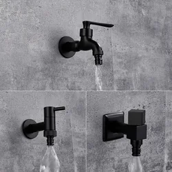 LIUYUE Faucets Black Brass Wall Mounted Bathroom Corner Washing Machine Faucet Outdoor Garden Bibcock Bath Toilet Mop Pool Taps