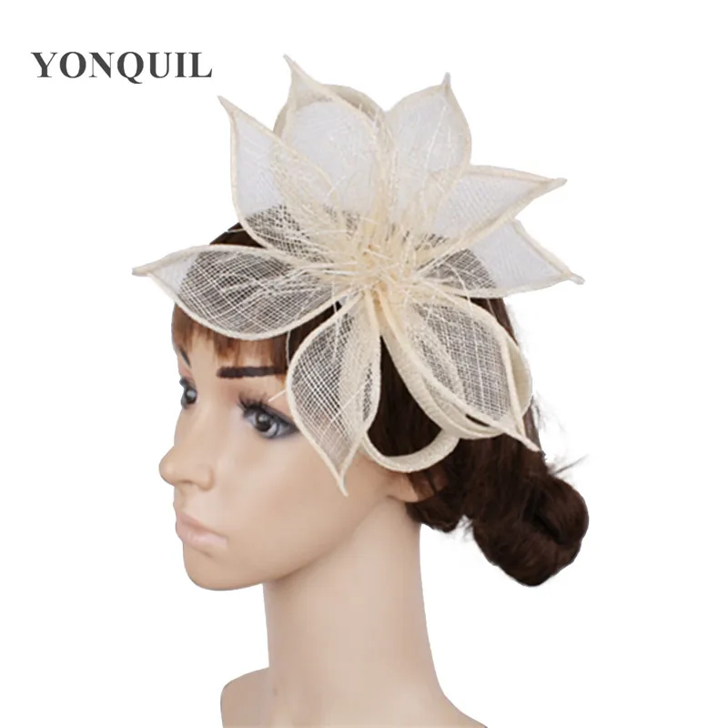 

Charming Beige Sinamay Fascinator Flower Good Bridal Hat Purple Cocktail Hats Nice Hair Accessorises 21Colors Available MYQ105