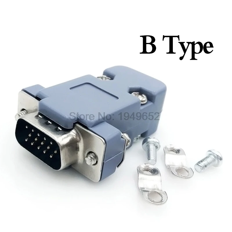 DB15 15 hole pin 3 rows Parallel VGA Port Adapter male female plug socket Solder Welded Connector+Plastic Shell Cover