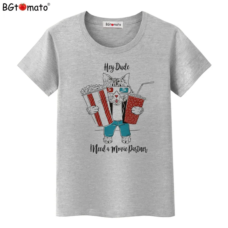 BGtomato New Fries cat funny t-shirt women Lovely cute Coke cat Shirts New style brand top tees