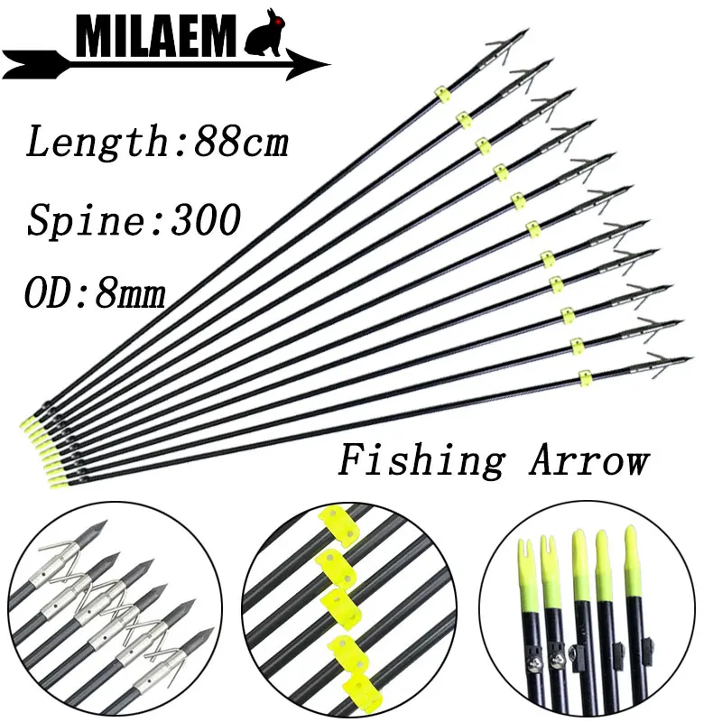 

6/12pcs Archery Bowfishing Arrow Fiberglass Arrow Spine300 OD8mm Fix Arrowhead Safety Slide Outdoor Shooting Fishing Accessories