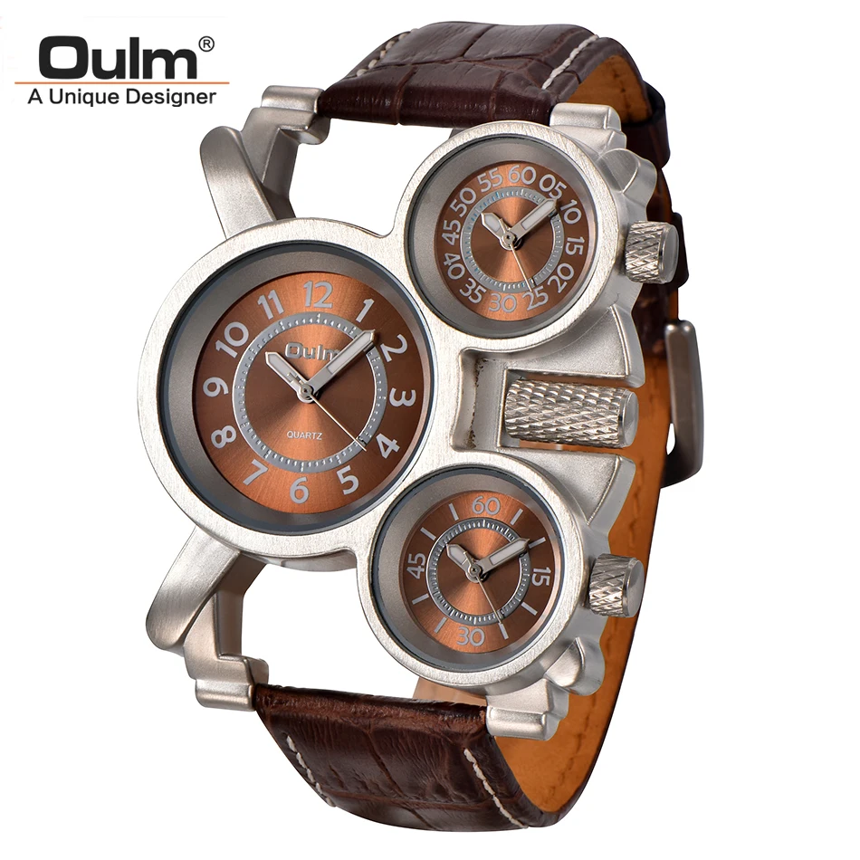 

Oulm Watches Top Brand Luxury Military Quartz Watch Unique 3 Small Dials Leather Strap Male Wristwatch Relogio Masculino