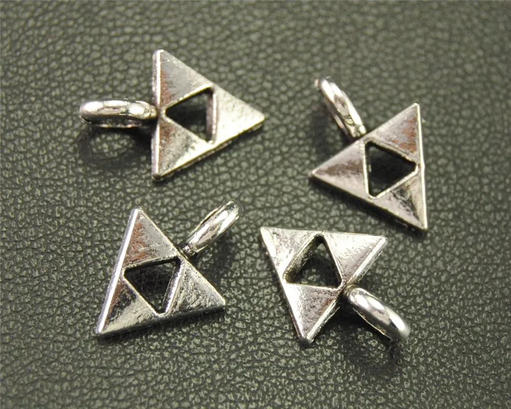 100pcs  Silver Color Hollow out triangle Charm Bracelet Necklace Jewelry Making Handmade DIY 15x10mm A1904