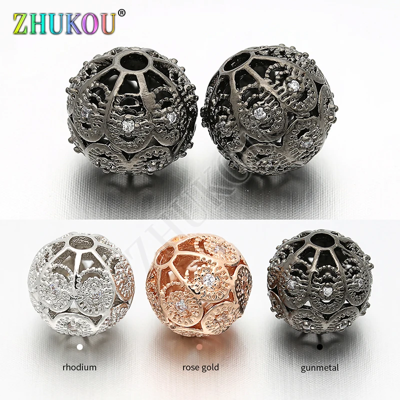 10mm Brass Cubic Zirconia Hollow Spacer Beads DIY Jewelry Bracelet Necklace Making, Hole: 2mm, Model: VZ42