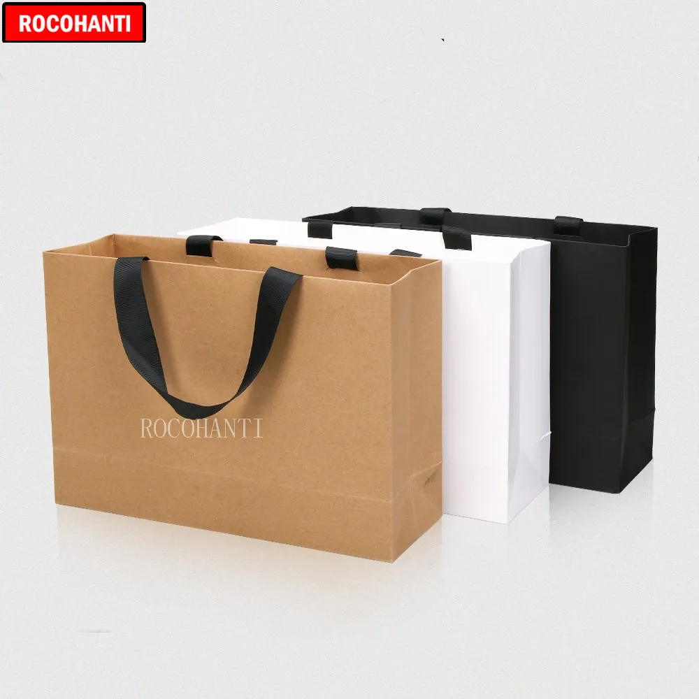 50X Custom Logo Paper Shopping Bag With Ribbon Handle for Clothing Gift Packaging Bag Sacola De Papel