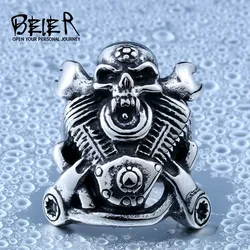 Beier new store 316L Stainless Steel men ring new hot sale  Motorcycle Skull biker Ring  fashion jewelry LLBR8-410R