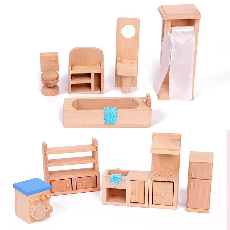 Baby Kids Toy Mother Garden Children's Mini-House Furniture Wooden Simulated Bedroom Bathroom Kitchen Educational Birthday Gift