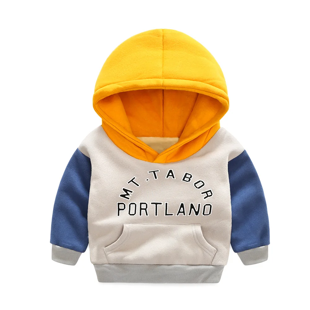 2022 Winter Kinderen Plus Fluwelen Jas Dikke Katoenen Mode Jongen Meisje Sweatshirts Hoodies Warme Kasjmier Baby Waggel Kleding Letters