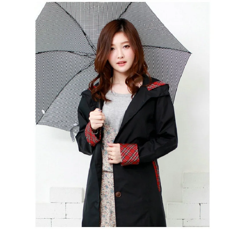 New Fashion Women Lightweight Thin Raincoat Poncho Ladies Waterproof Long Slim Black Rainware Adults Outdoor Windproof Rain Coat