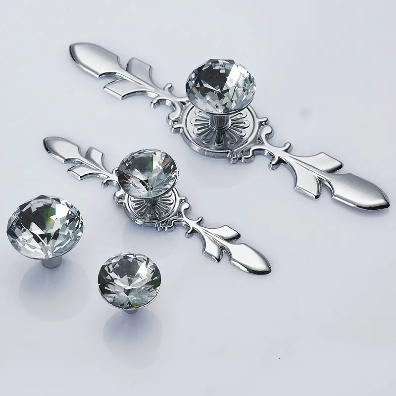 JD Luxury Diamond Crystal Handles Shoebox Cabinet Furniture Handles Closet Door Drawer Knobs Wardrobe Pulls Hardware