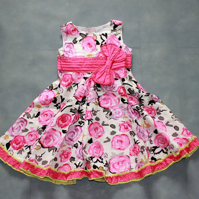 2023 Girls' Large Hemline Flower Dress 100% Cotton Dress 2-8T