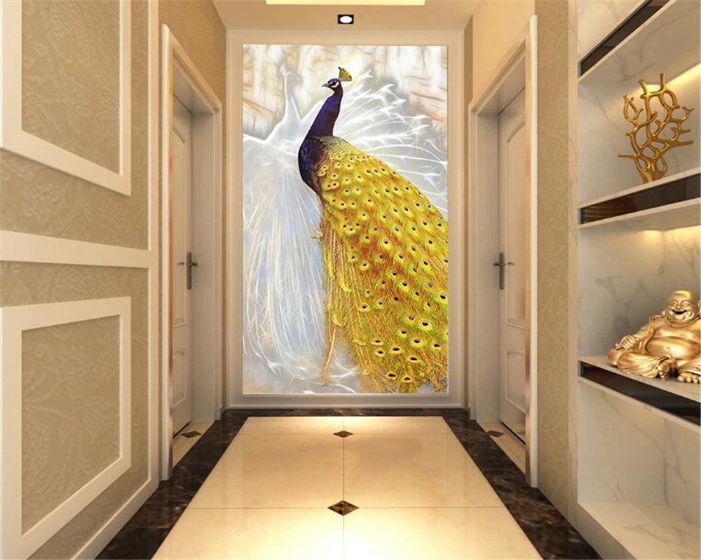 Beibehang Custom Wallpaper Flying Flying White Peacock Chinese Passage 3D Wall paper Corridor Exposed Wallpaper papel de parede