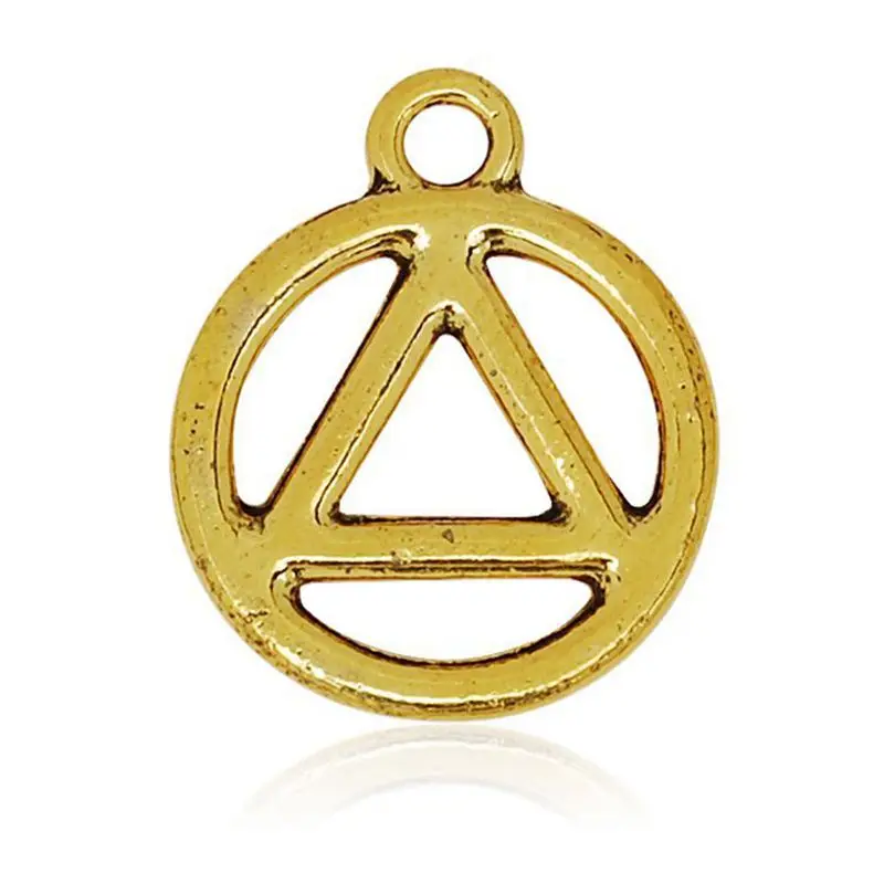 20pcs Metal Recovery Symbol Charm,Round Antique Silver Circle and Triangle Symbol Charm,Alcoholics Anonymous AA Jewelry