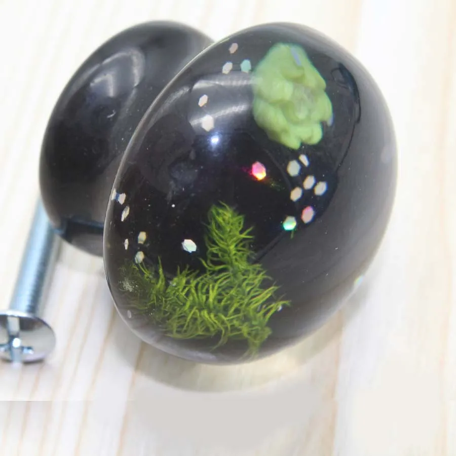 Fashion creaative furniture handles black transparent drawer cabinet knobs Cartoon green dresser cupboard door pulls resin knobs