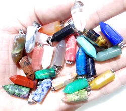 Natural Gem stone amethysts Rose Quartz tiger eye Unakite Mix pillar charms chakra Pendant for Diy jewelry making necklace 12pc