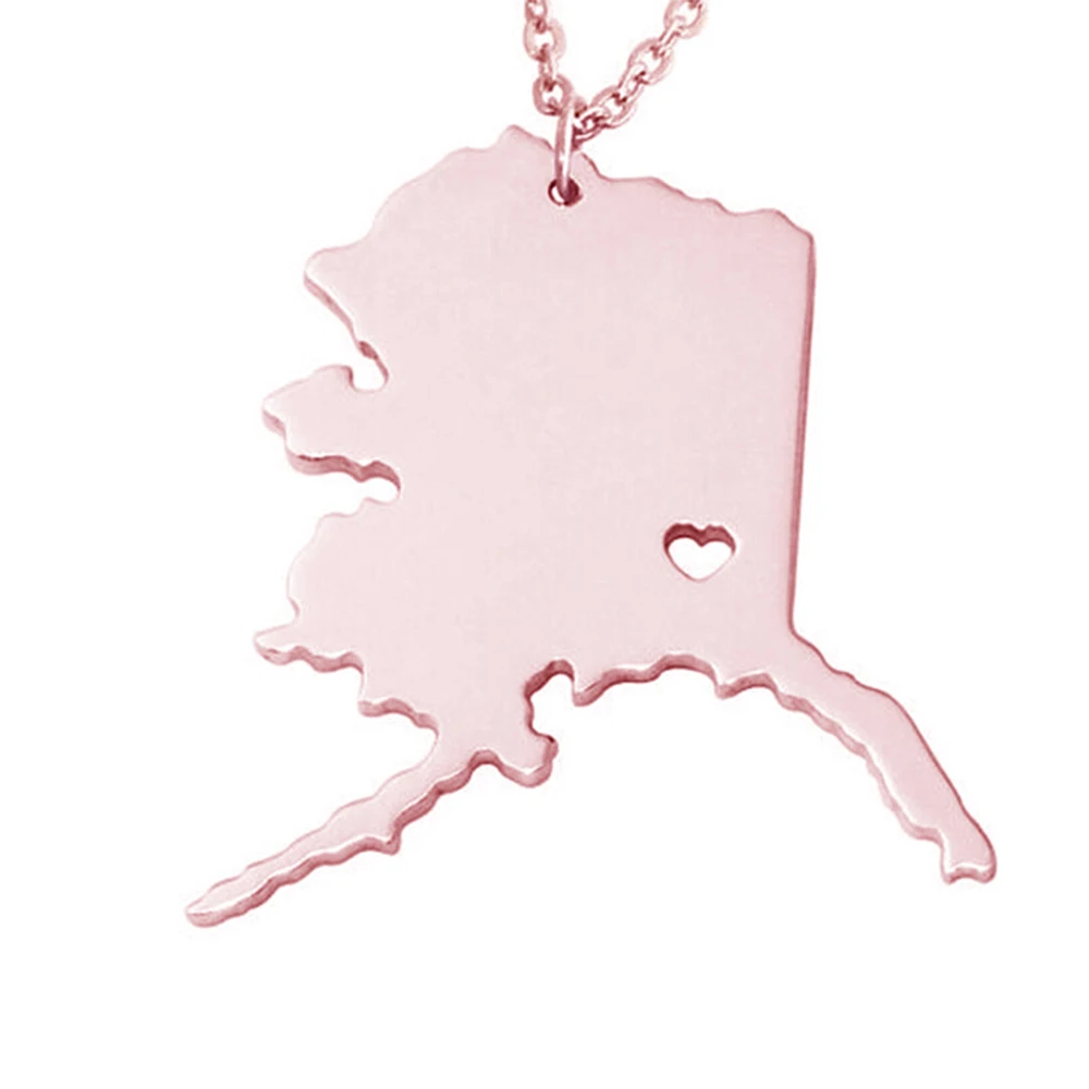 America AK Alaska Map Charm Necklace Gold Silver Color United States Map Pendants Necklaces Jewelry